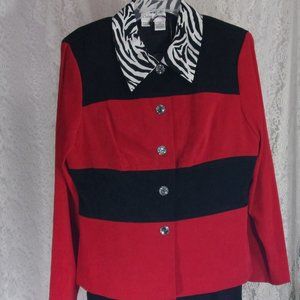 Betsy Lauren Jacket Zebra Red Black Pant Suit NWOT Size 16.
